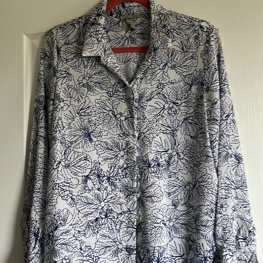 H&M white & blue button blouse - 10